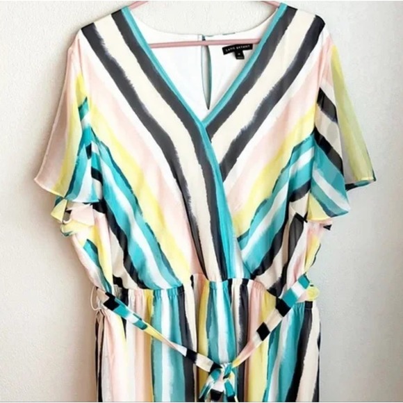 LANE Bryant Watercolor Stripe Tie‎ Waist Midi Dress plus size 22 - Picture 7 of 9